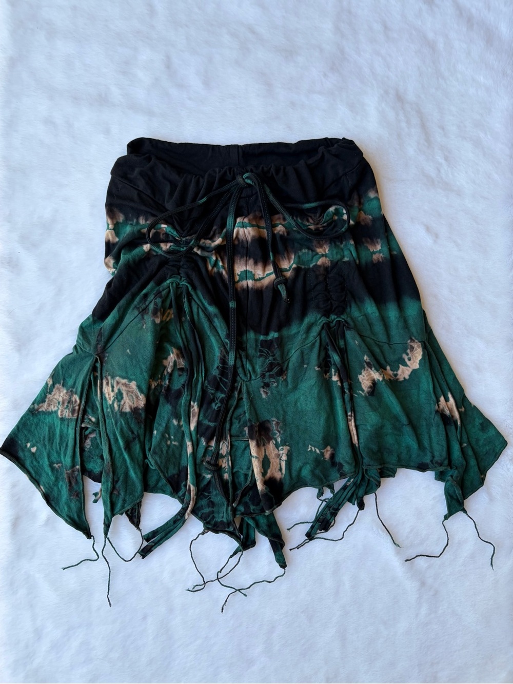 Y2K Tie Dye Scrunch Ruched Boho Fairycore Grunge Festival Distressed Mini Skirt